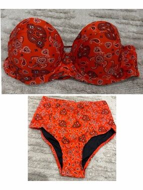 Forever 21 Orange Paisley High-Waist Bikini Set